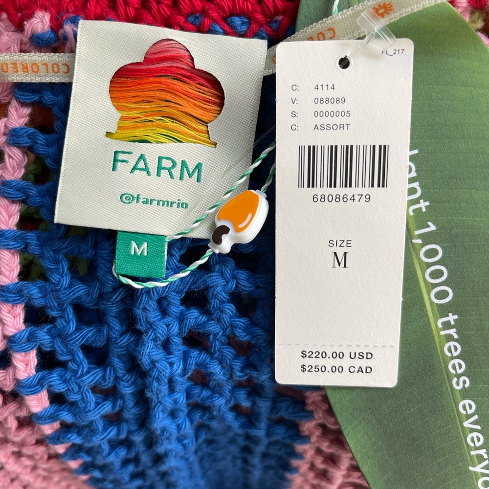 ♦️SOLD♦️Anthropologie Farm Rio Rainbow Crochet Cardigan Sweater Medium NWT - Picture 13 of 15